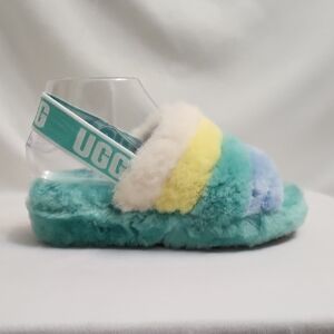 UGG Fluff Yeah Sheepskin Tide Pool Colorway Slides Slippers (W Size 5)